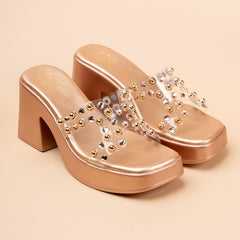 Rose Gold Drift  PU Block chunky Heel for Wedding Wear
