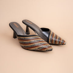 Eclipso – Women’s Metallic Striped Pointed-Toe Mule Heels