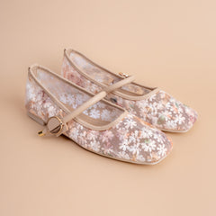 Petal Play – Women’s Floral Mesh Mary Jane Flats