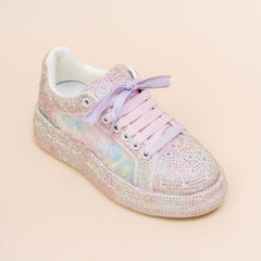 Sky Burst Roses In Pastel Blue Bling Sneakers