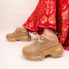 Gold Burst Rhinestone Embellished Sneakers