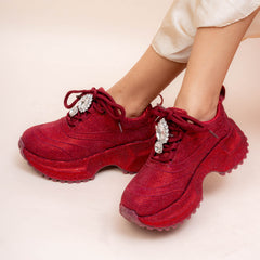 Lava Ruby Red Embellished Sneakers