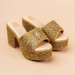 embellished gold block-heel mules