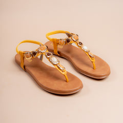 Amber — Women’s White Embellished T-Strap Flat Sandals