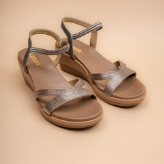 Metallic Cross-Strap Comfort Wedges