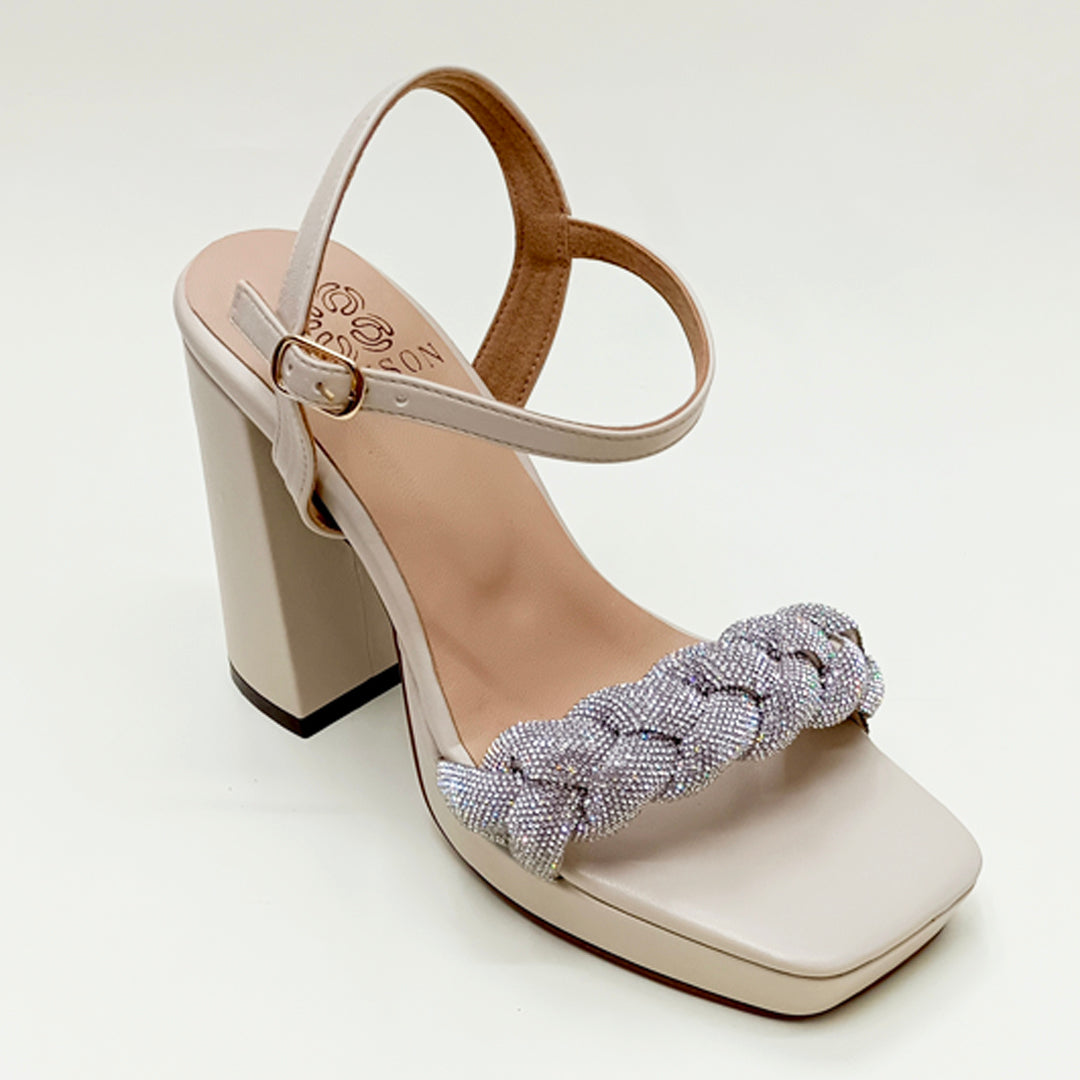 AMY'S PARTY-Block Heel Sandal in-Off White.