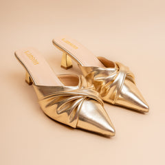 Vanson Gold Twist Pointed Mule Heels
