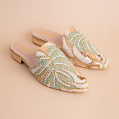 Mint Melody – Women’s Beaded Pointed-Toe Mules