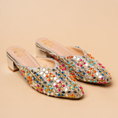 Rang Riot Handcrafted Embellished Heel Mojri Mules