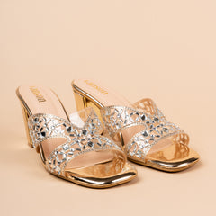 Midnight Lattice party heels in Black & Gold