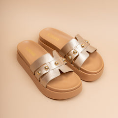 Rivet — Women’s Metallic Studded Platform Sliders