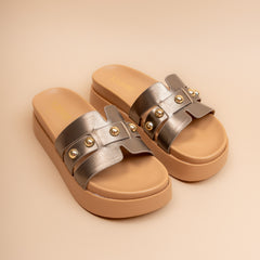 Rivet — Women’s Metallic Studded Platform Sliders