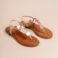 Treasure Trail Flat Sandal in Dull gold