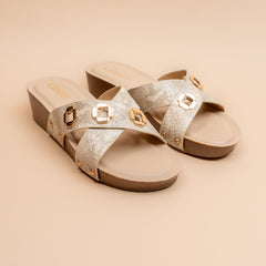 Gilded — Women’s Beige Cross-Strap Block