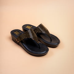 Cosmic Dust Comfort Plush Platform Slide in Black and Beige