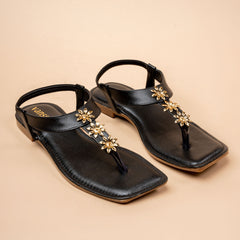 Three gold flowers flat sandals