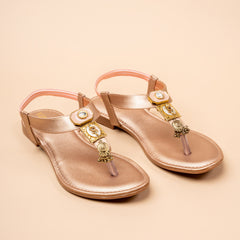 Noor Nugget – Modern Ethnic Daily Wear Flat Sandals in Rose Gold