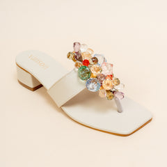 CRYSTAL POP Embellished Party Heels in Champagne