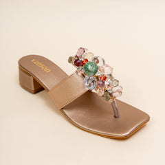 CRYSTAL POP Embellished Party Heels in Champagne