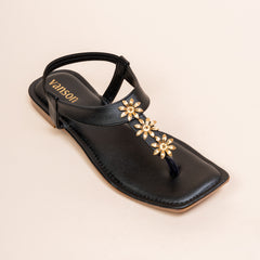 Three gold flowers flat sandals