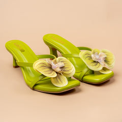 PERIWINKLE Orchid Flower Heels in Parrot Green