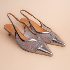 Moonbeam – Women’s Metallic Mesh Kitten-Heel Slingbacks