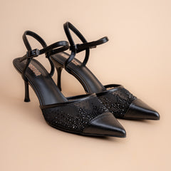 Midnight Muse – Women’s Embellished Mesh Pointed-Toe Heels