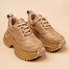 Gold Burst Rhinestone Embellished Sneakers
