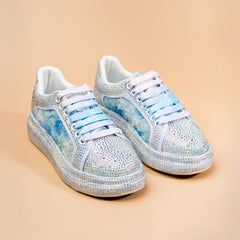Sky Burst Roses In Pastel Blue Bling Sneakers