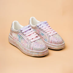 Sky Burst Roses In Pastel Blue Bling Sneakers