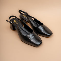 Arden — Women’s Black Square-Toe Slingback Heels