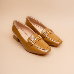 Sienna — Women’s Tan Square-Toe Heeled Loafers