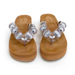 Beady Bulb Metallic Platform Slippers