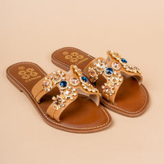 Zoya Jewel Embellished Regular Flats in Multicolour and Antique