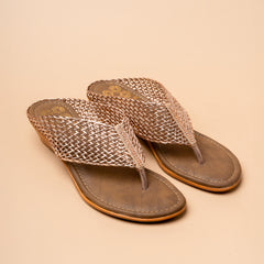 Heritage wedge ethnic wedge slipper in rose gold, white and antique