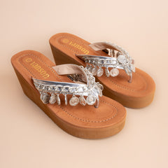 Payal Pop – Women’s Coin Charm Wedge Heels in Gold and Silver