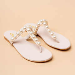 Apricot Pearl Embellished Flat Slippers