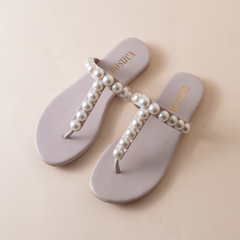 Apricot Pearl Embellished Flat Slippers