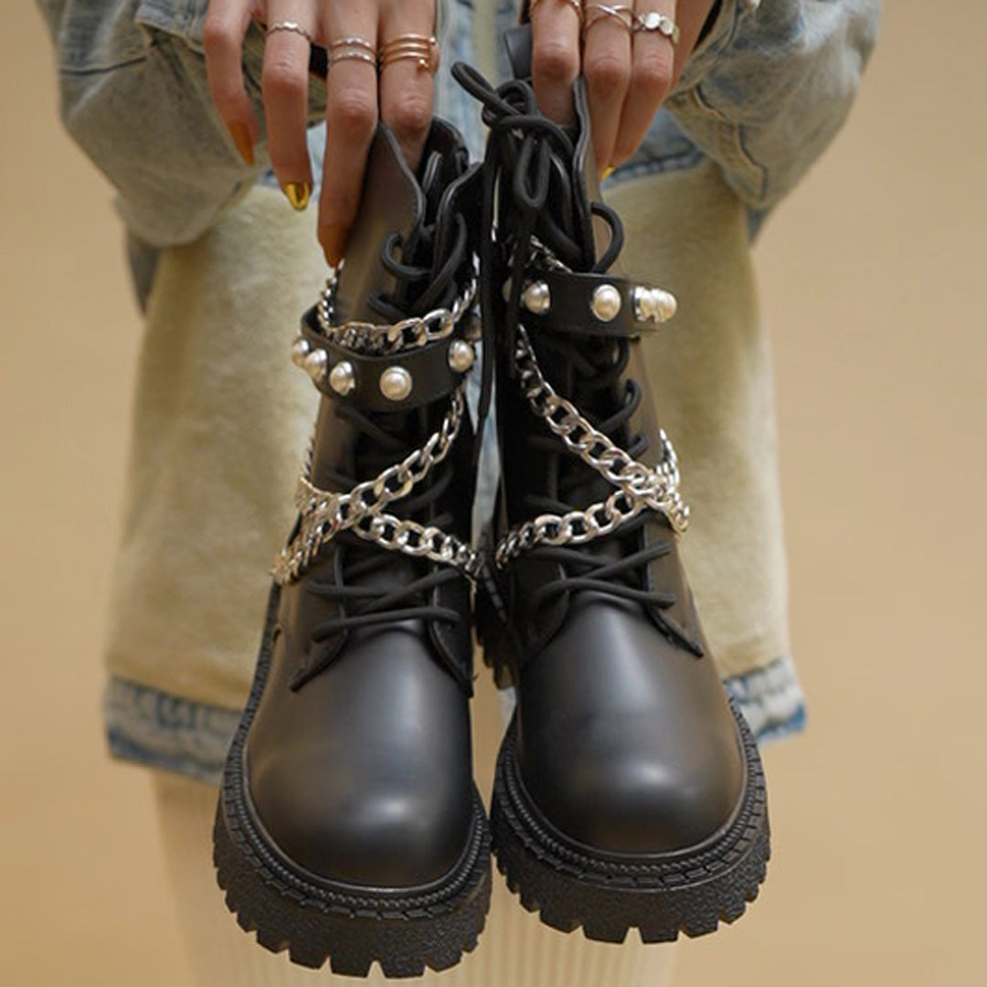 Zara leather boots with pearls top