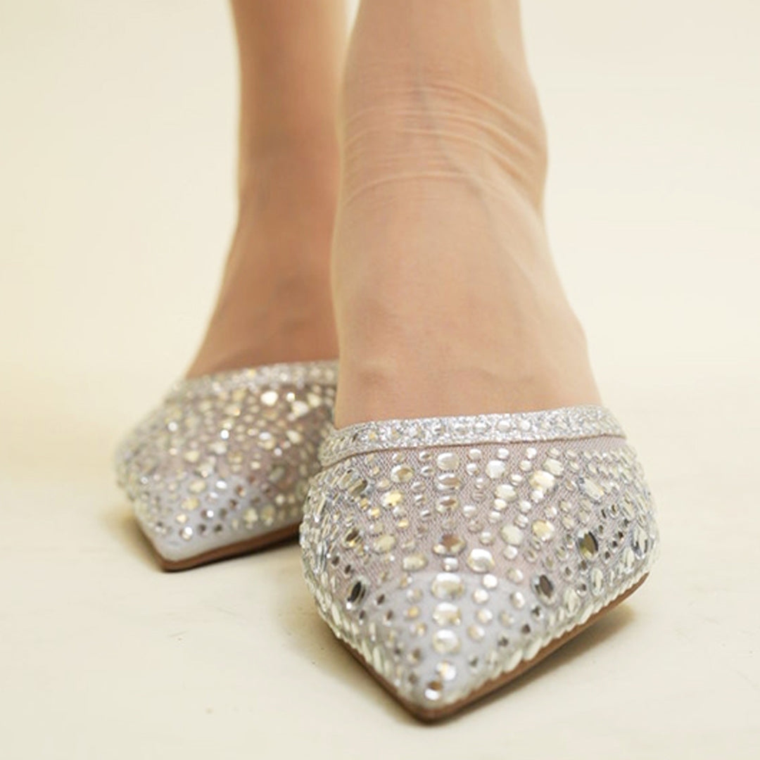 MIRAKI-Kitten heel with mirror detail in-Silver.