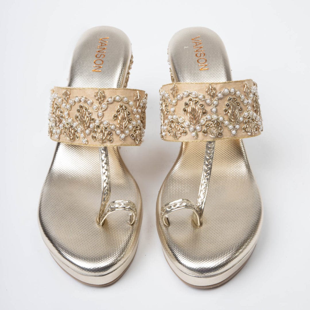 Gold Shine-Embellished high wedge heel in-Gold.