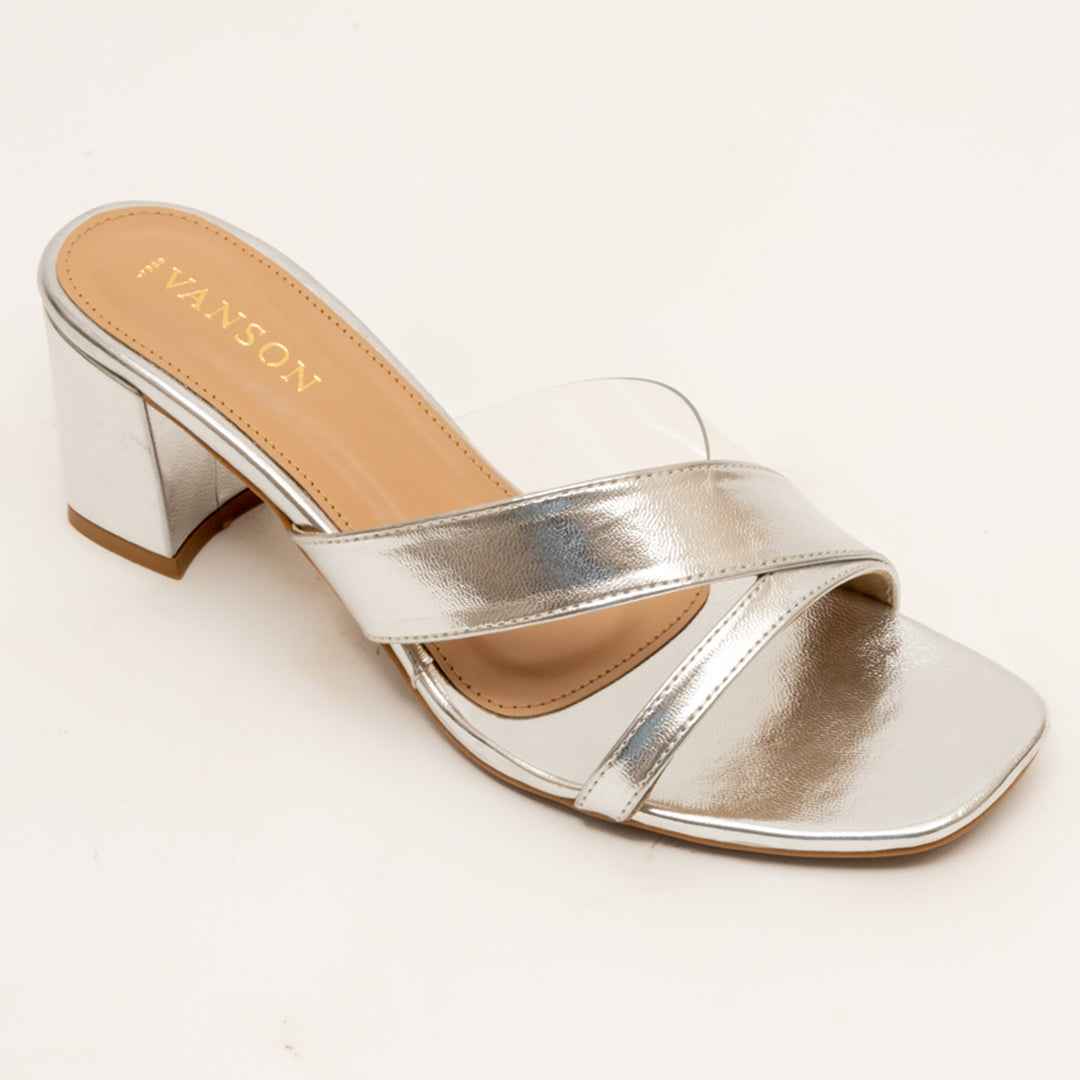 San Spark-Shiny mid block heels in Silver