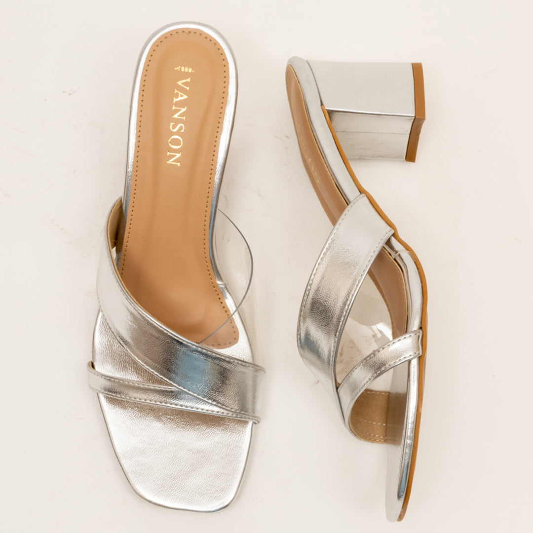 San Spark-Shiny mid block heels in Silver